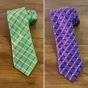 Jos A Bank Mens Lot of 2 Silk Neck Ties Green and Purple Bundle